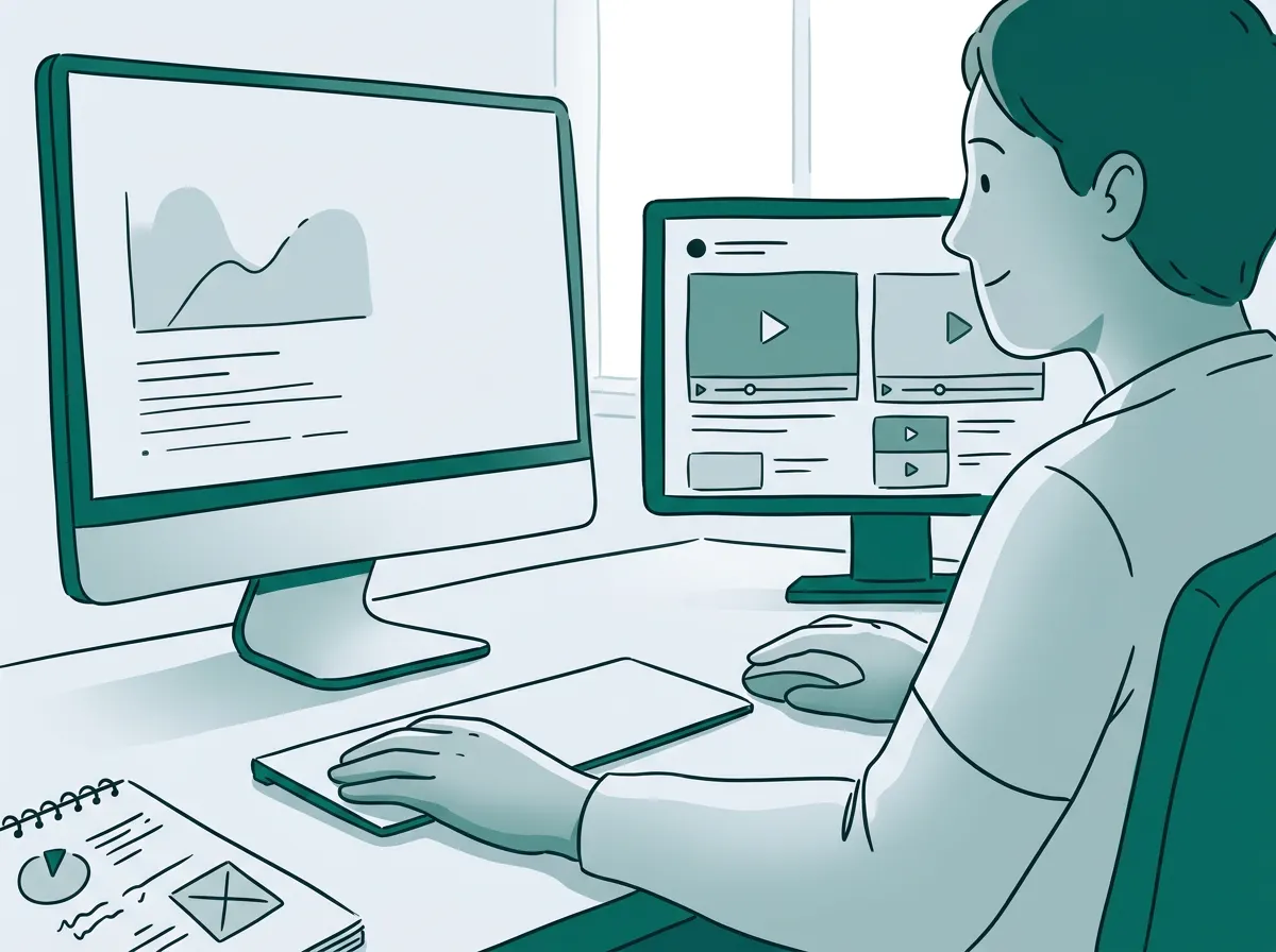 Content creator comparing screen recording software side-by-side on dual monitors while working
